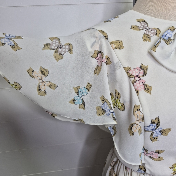 Vintage Bow Theme Flutter Sleeve Dress Size 10 - Picture 6 of 14